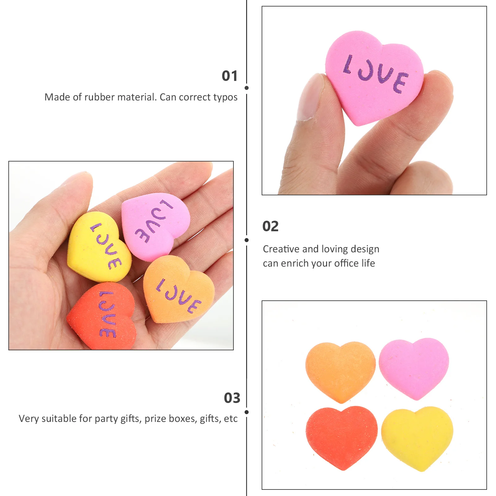 

15pcs Heart-Shaped Erasers Lovely Cartoon Design For Writing Drawing Student Pencil Eraser Office Stationery Small Gift
