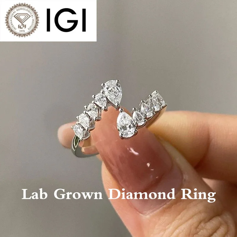 

2.7Ctw Pear Cut CVD HPHT DEF Color VS VVS Clarity Lab Grown Diamond Wedding Ring Open Band Engagement Ring in Platinum 950