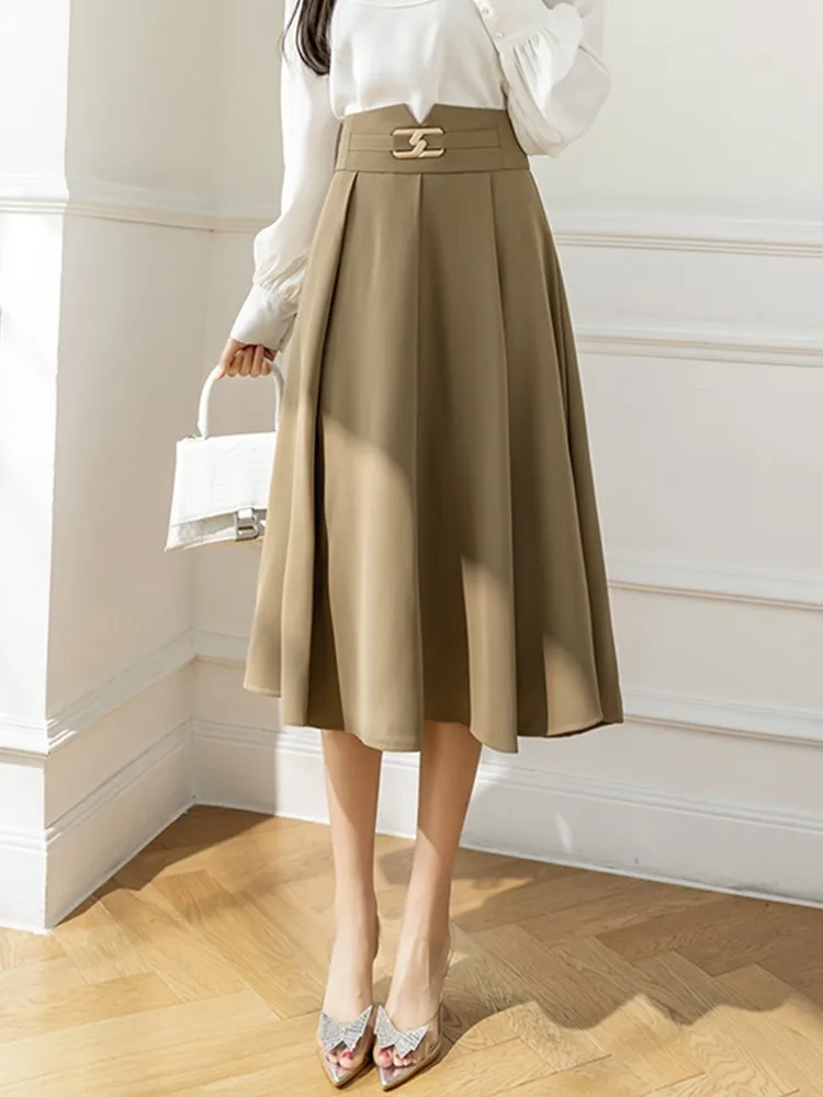 Ladies Elegant A-line Skirts New Arrival 2022 Spring Korean Style All-match Big Swing High Waist Women Long Skirt W1081