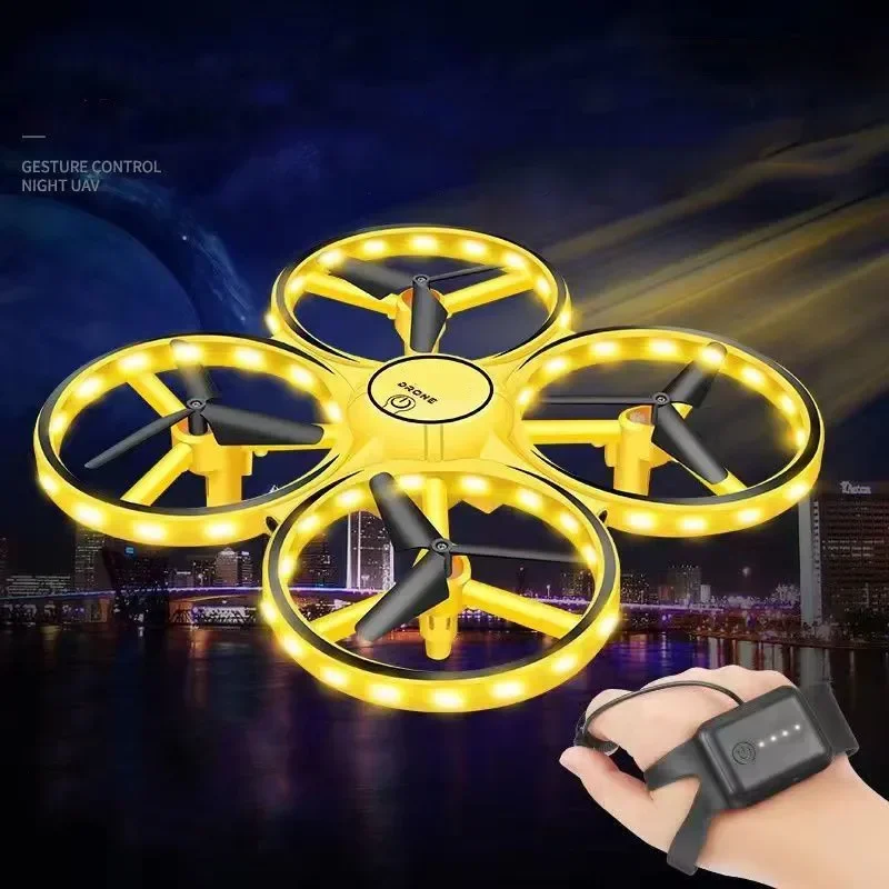 Dron controlado a mano RC Mini Quadcopter gestual Flying LED Lights, mantenimiento de altitud, Control de reloj, juguetes para niños, regalos de cumpleaños