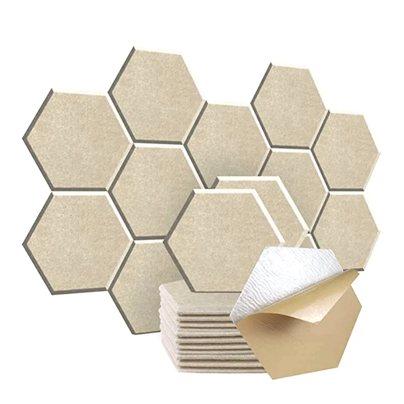 12 Piece Hexagonal Acoustic Panel, 12x10x 0.4Inch, Stylish Acoustic Walls for Home and Office (Light Camel Color)