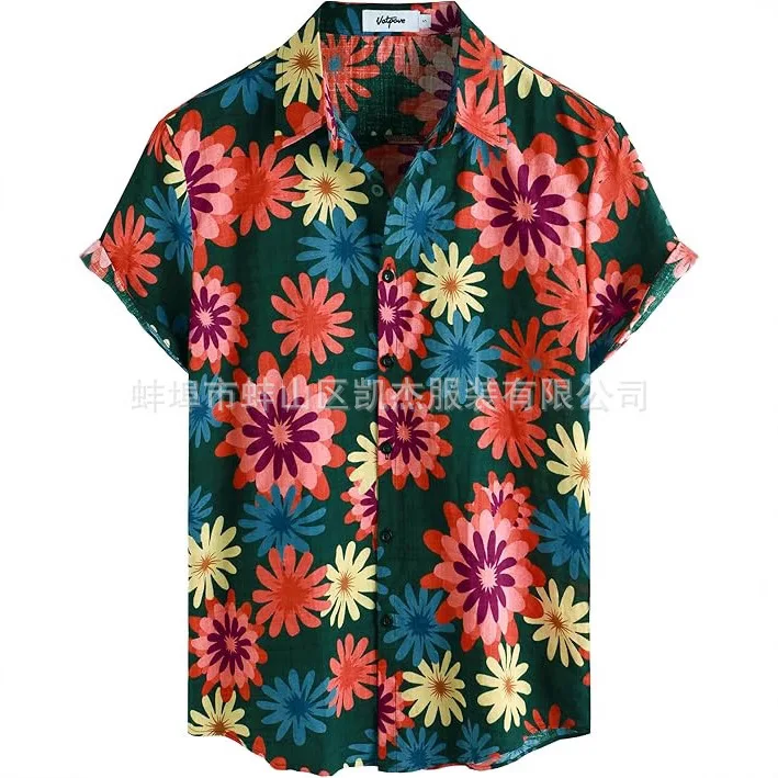 New Men's summer shirts  beach short-sleeved floral shirt with four-way stretch and micro-sheen casual shirts man high quality