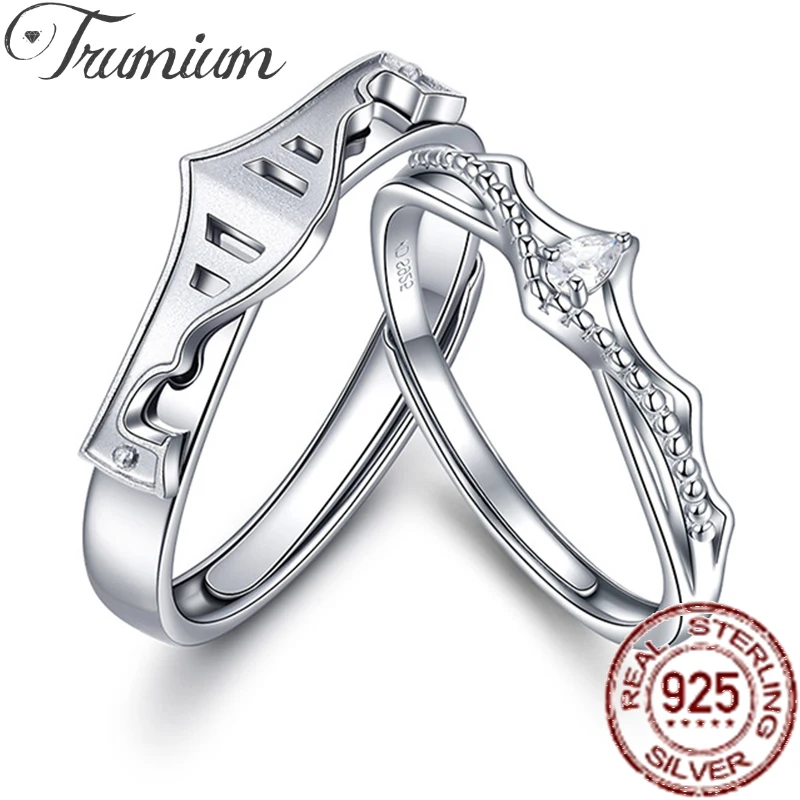 Trumium 100% 925 Silver Princess and Knight Couple Rings for Women Men Promise Love Matching Ring Gifts for Girlfriend Boyfriend