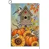 Fall Birdhouse Garden Flag 12x18 Chickadees Pumpkins Sunflowers Yard Decor jjp