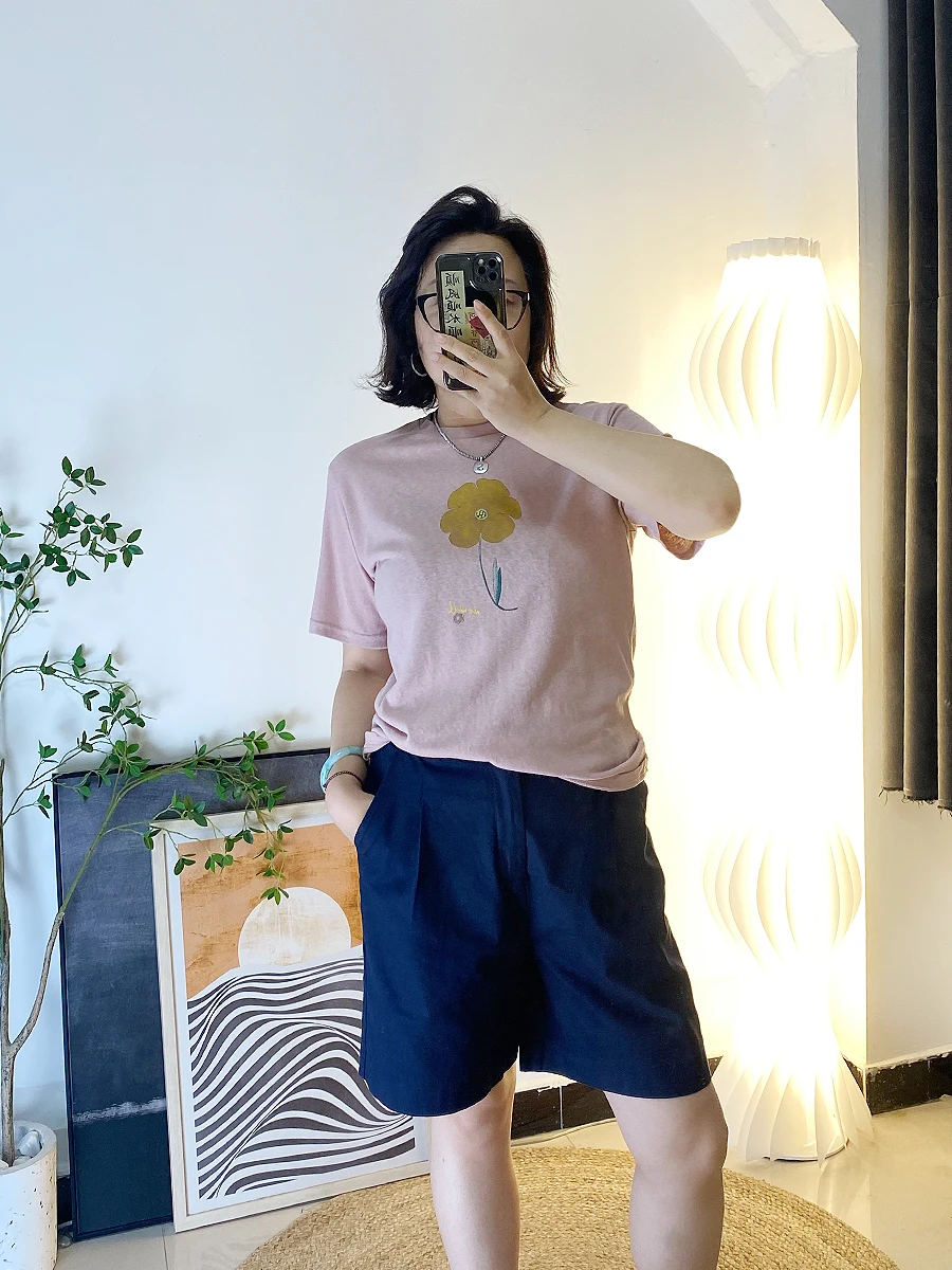 

Женская футболка Slim Fit с цветочным принтом, круглым вырезом и коротким рукавом, больших размеров, в стиле ретро, летняя, влагоотводящая, корейская версия