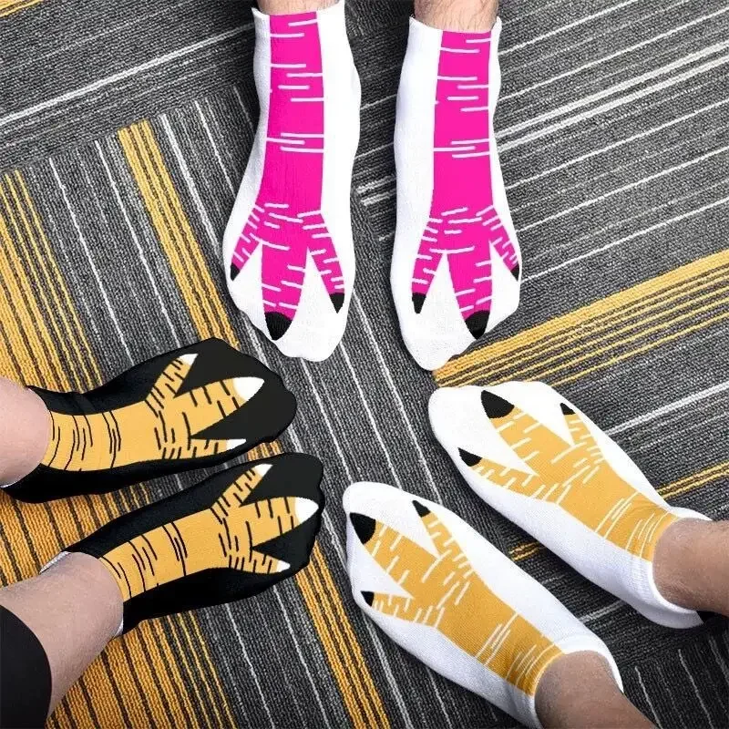 1/4 pares de meias estampadas de pata de frango, meias de simulação de pata de animal para homens e mulheres, meias curtas de nicho elegantes e personalizadas 24cm