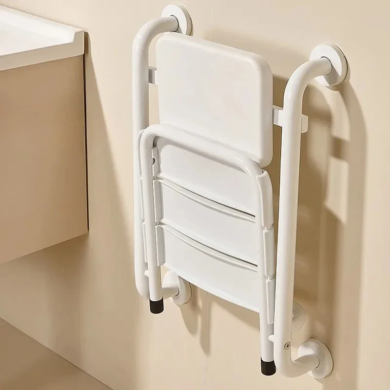 Double Handles Wall Mounted Shower Seat with Armrests,Space-Saving Foldable Shower Stool for Small Bathrooms,Holds Up To 330 Lbs