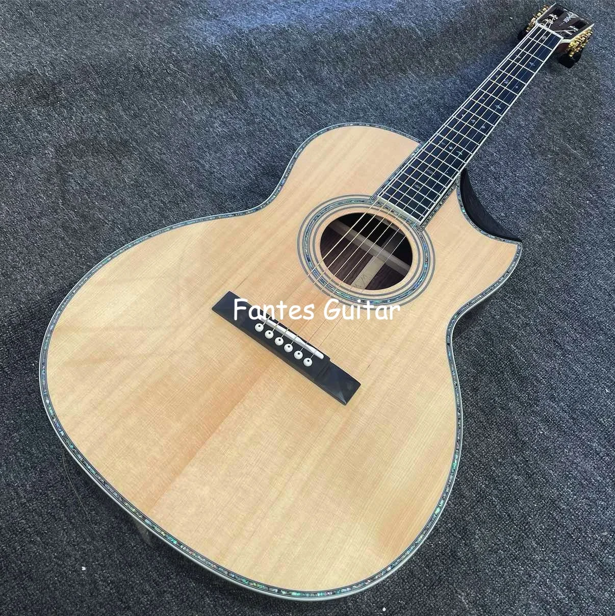 Custom OOO-45 AAAAA 5A Solid Wood M Style Cutaway Acoustic Guitar with Ebony Fingerboard 12 Frets 43mm Width Nut, Accept Gu