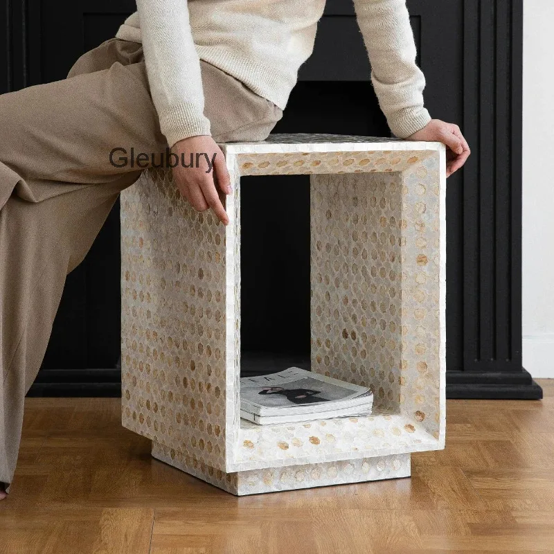 light luxury French Creative shell side table storage edge few square small tables shoe changing stool living room furniture