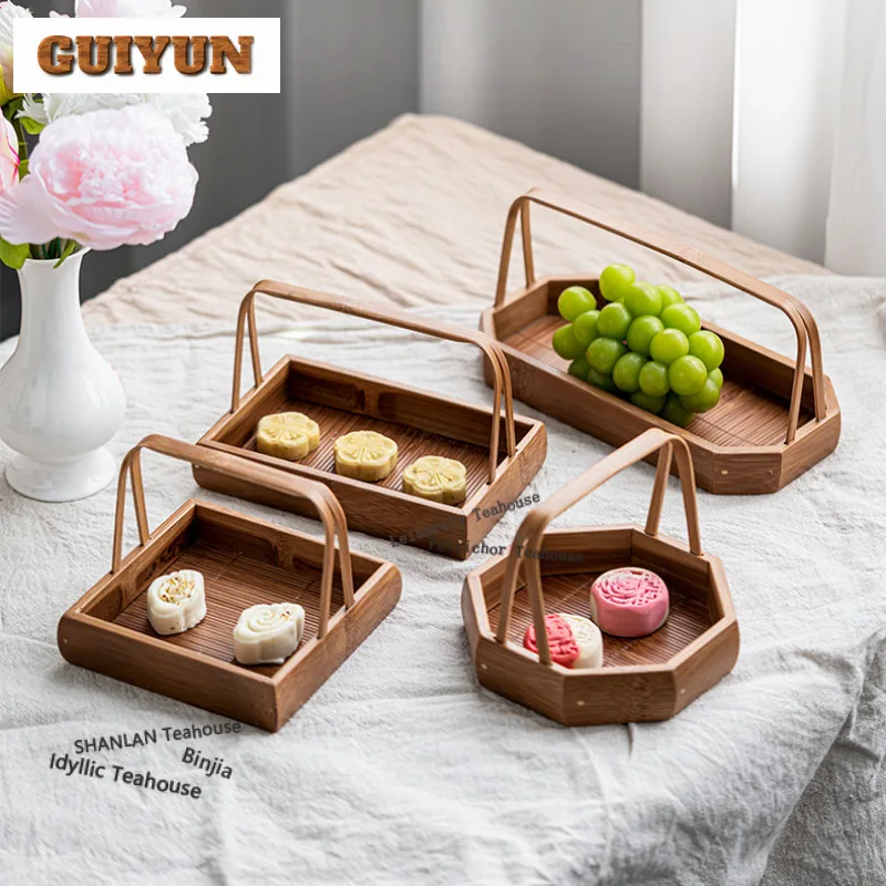 

Бамбуковая ручная корзина ручной работы, фруктовая тарелка, тарелка для дзен-кондитерских изделий, фруктовая тарелка, бытовой сервировочный поднос, чайные услуги, коллекция украшений