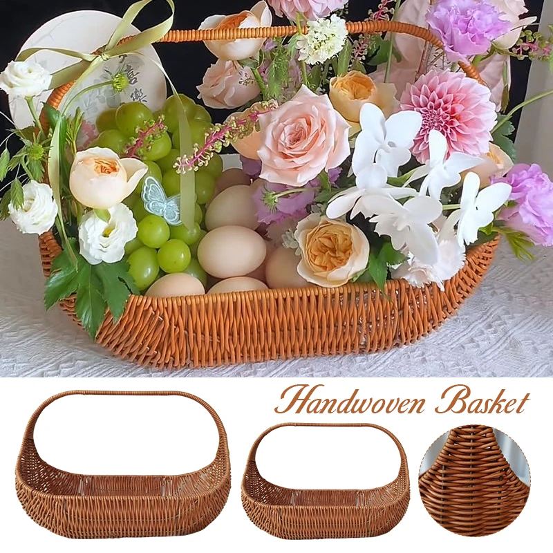 

1pc Woven Storage Baskets Kitchen Organizer Handwoven with Handles for Breakfast Fruit Bedroom Bathroom Home Decorative