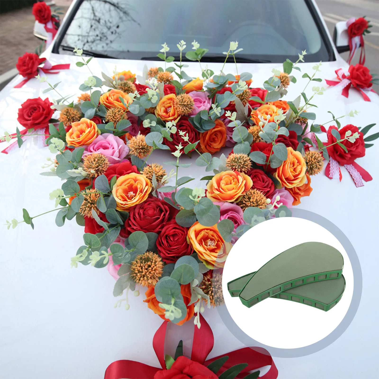 2 stks Auto Front Bloem Lade Halve Maan Zuignap Mount Bruiloft Decor Floral Foam Blokken Voor Verse Kunstbloemen Vervangbaar