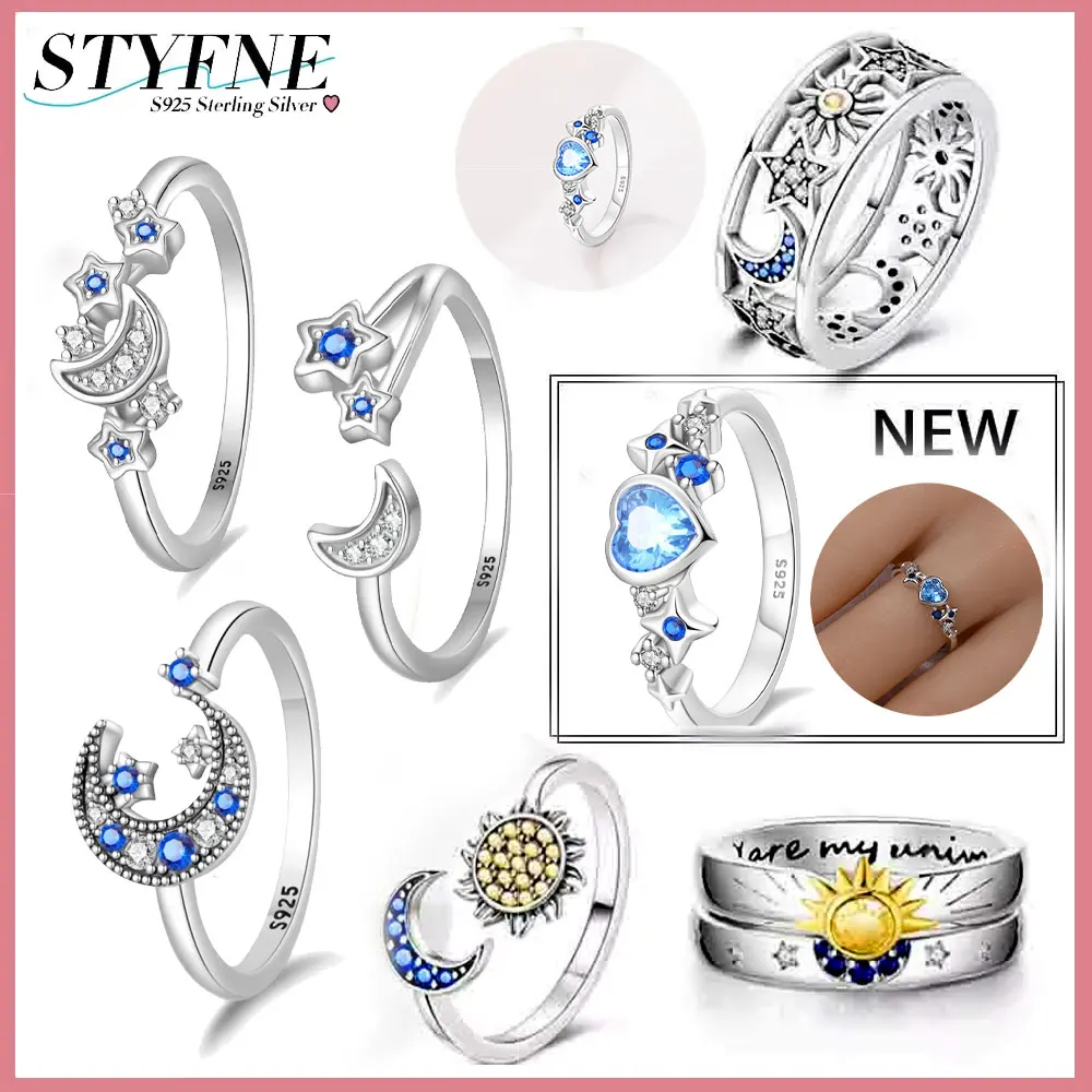 Echter 925er Sterling silber himmlisch blau funkeln der Mondring für Frauen Silbers chmuck