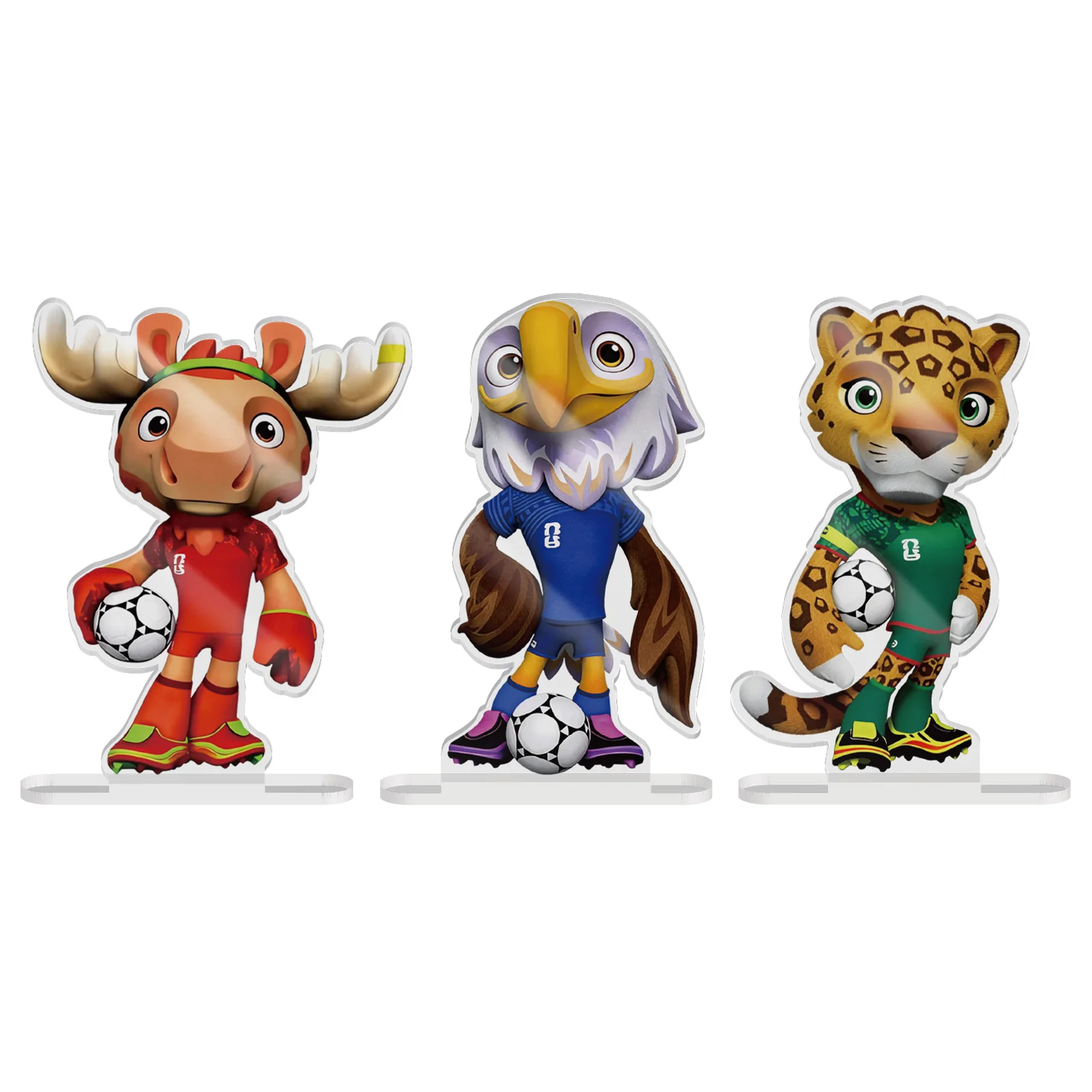 Soccer Mascot Acrylic Standees 3-Pack — Moose, Eagle & Leopard Football Player Figurines, Desktop Decor