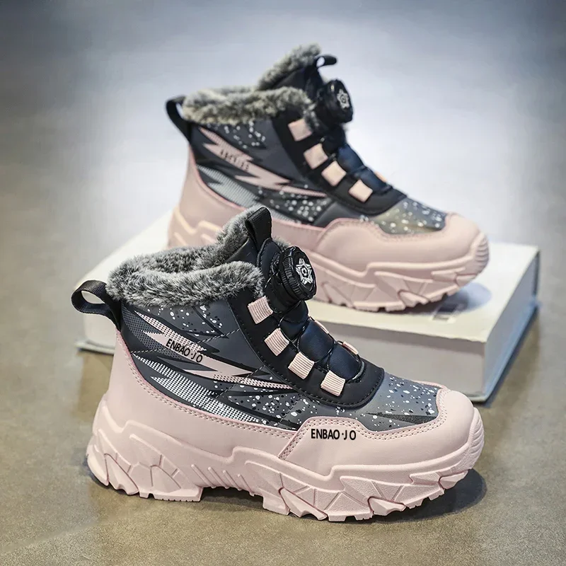 Neue Kinder Schneeschuhe trend ige All-Match-Kind Winter dicken Boden Baumwoll schuh Mid Top warmes Mädchen Junge rutsch feste verschleiß feste Stiefel