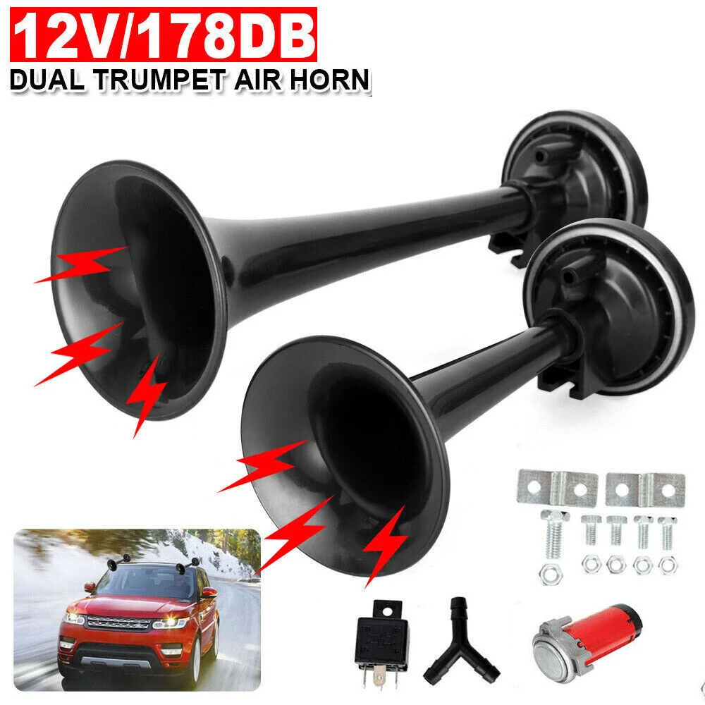 Car Horns 12V Heavy Duty Plastic Trumpets And High Output Compressor Powerful And Durable Air Horns