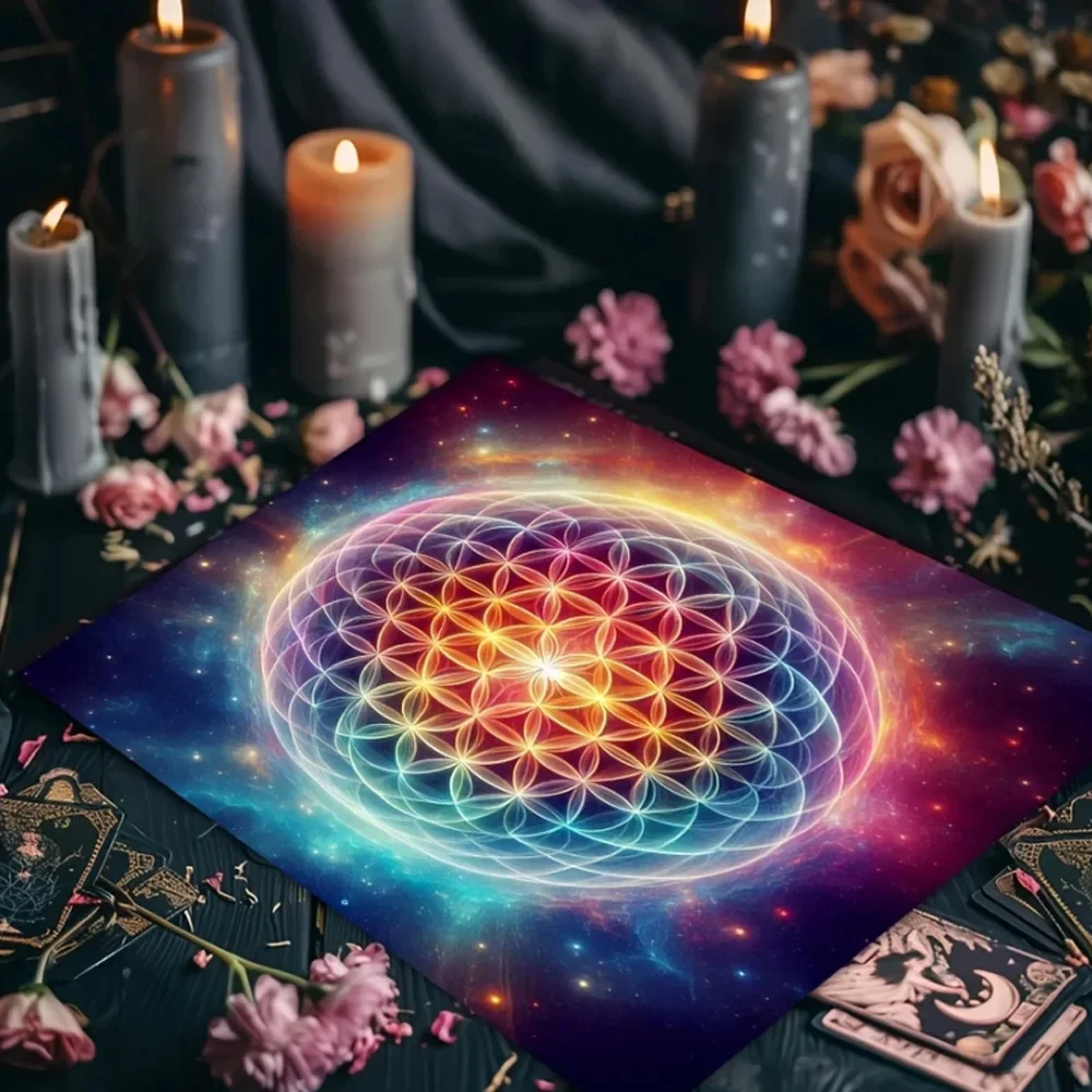 50/75/110/137cm Tarot mat Colorful Mandala Flower Life Tarot Tablecloth Celestial Energy Astral Altar Cloth Tarot Mat Divination