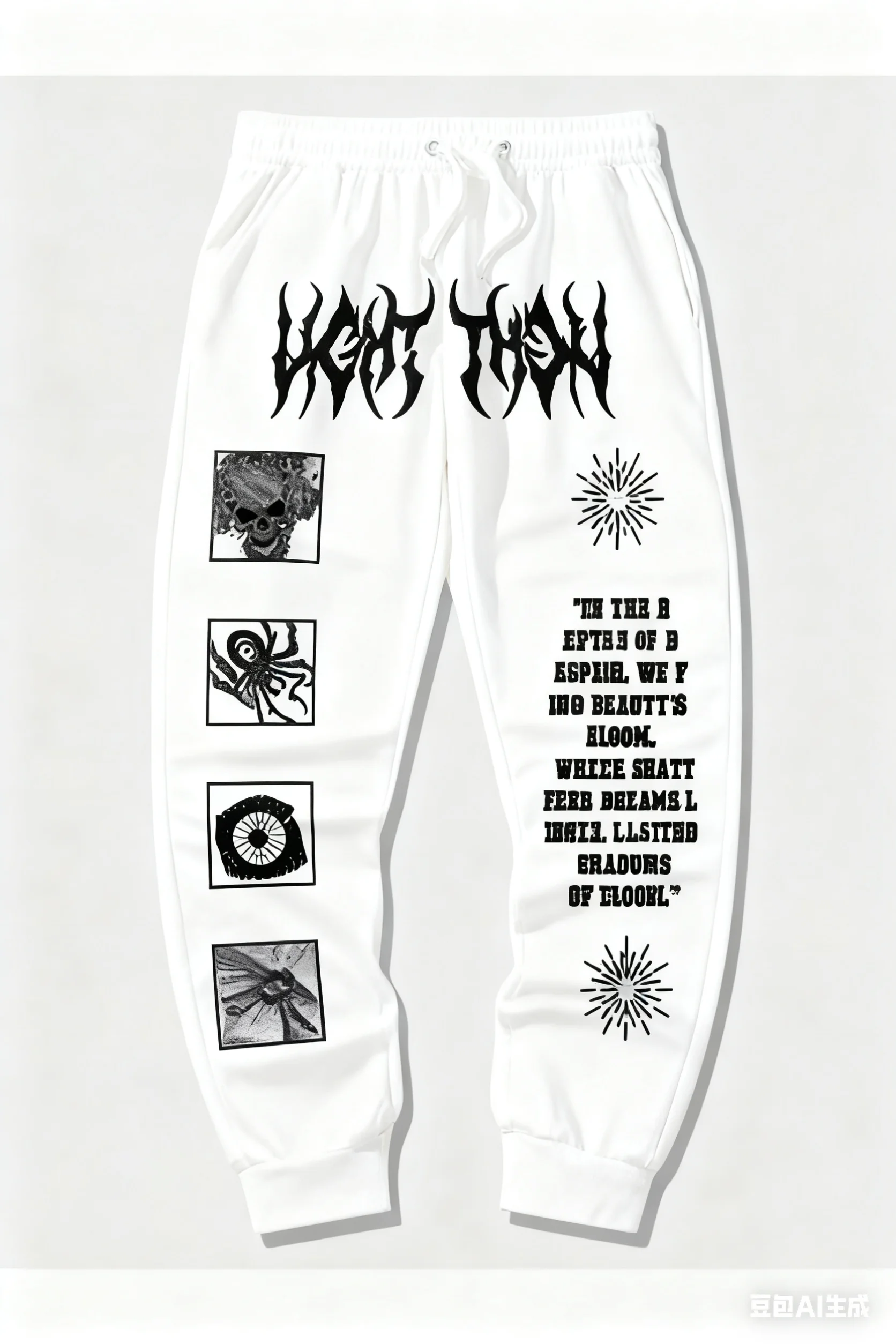 

Extreme Metal Gothic Font Sweatpants with Dark Skull and Spider 3D Print, Hip-Hop Sports Casual Joggers
