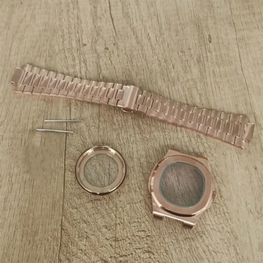 

For NH35 Case 41mm Sapphire Glass PVD Plating Rose Gold Watch Case Strap Set, Fits for NH35 NH36 4R Mechanical Movement Parts