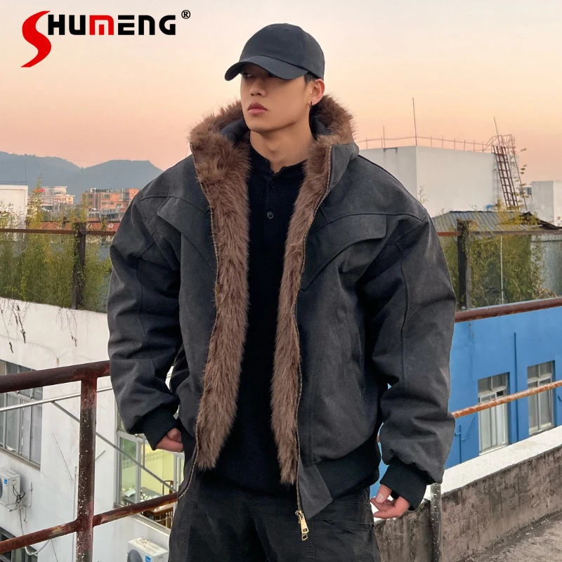 

Модные утолщенные короткие парки с капюшоном в американском стиле для мужчин, осень-зима 202, новые свободные удобные однотонные шикарные куртки, пальто