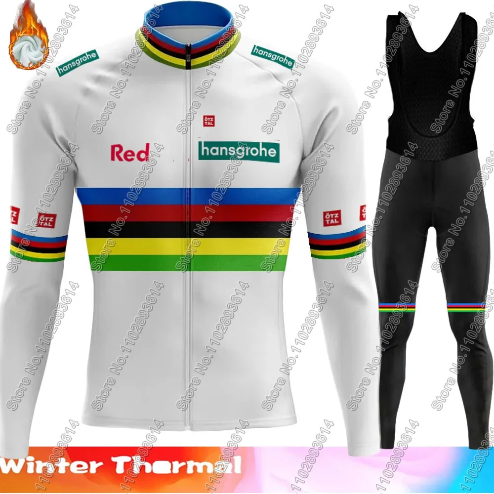 World Champion Hansgrohe Team 2024 Winter Cycling Jersey Set Men Long Sleeve Clothing Suit MTB Bike Road Pants Bib MTB Wear Kit