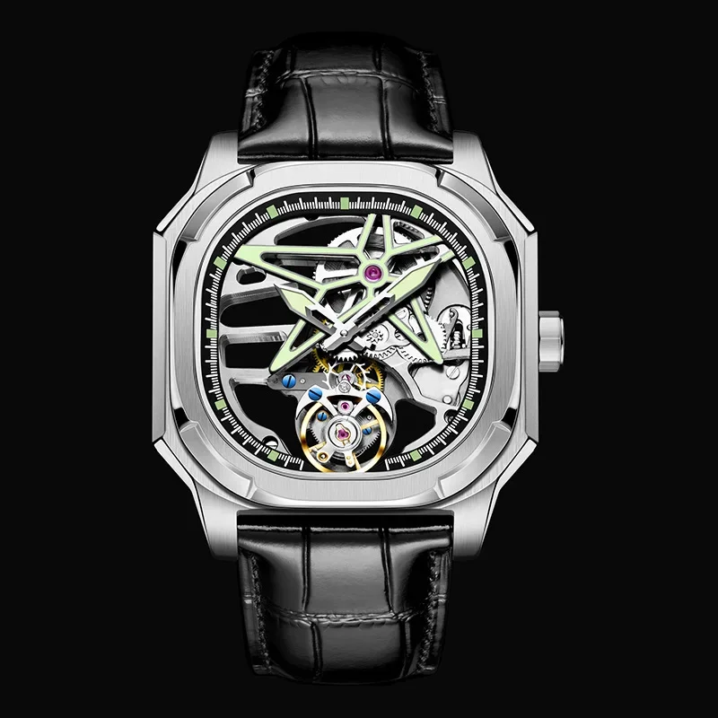 AESOP Super Punk Skeleton Tourbillon часы мужские восьмиугольные квадратные часы с ручным заводом с сапфировым стеклом 1963, механические часы 7052G, светящиеся