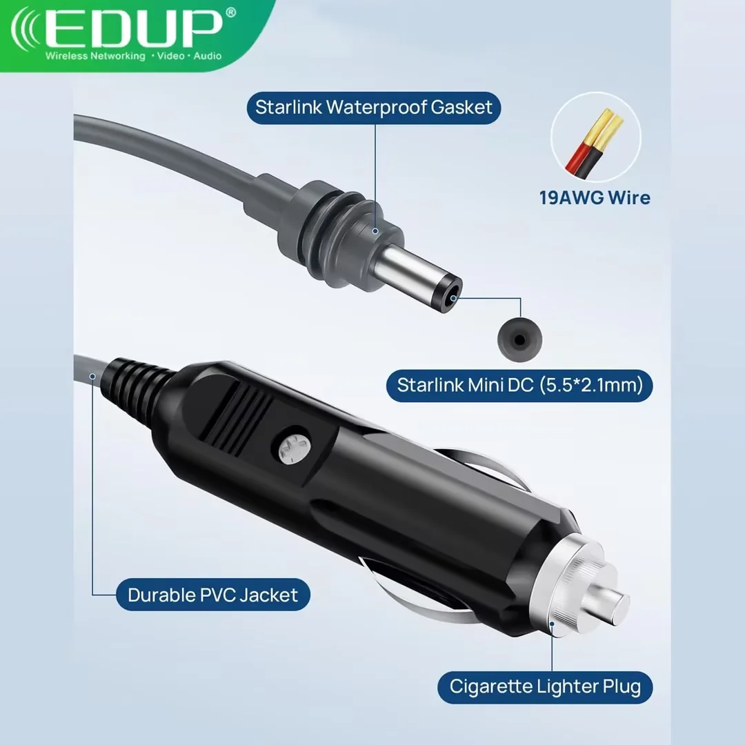 

Зарядное устройство EDUP SK0101-3M Starlink Mini с разъемом для прикуривателя, 100 Вт, быстрая зарядка, с кабелем DC One-to-One, совместимое с SK Mini 19AWG