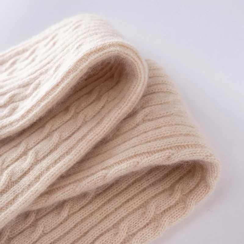 Sarung Lengan Wanita 100% Kasmir untuk Olahraga Luar Ruangan Musim Dingin, Rajutan Hangat, 38cm, Warna Solid, Kualitas Tinggi
