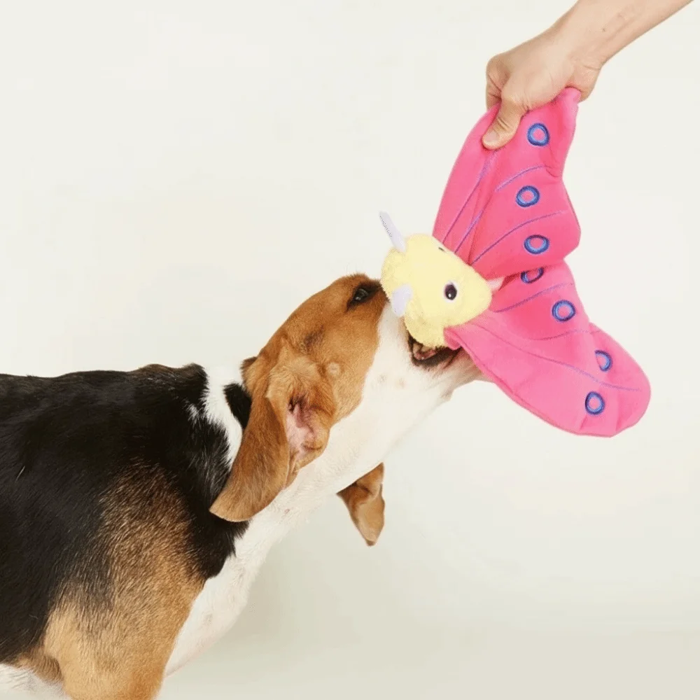 Butterfly‑Shaped Soft Plush Dog Toy Colorful Wing Layout Squeaky Chew Toy Bite‑Resistant Stress Calm Interactive Puppy Daily