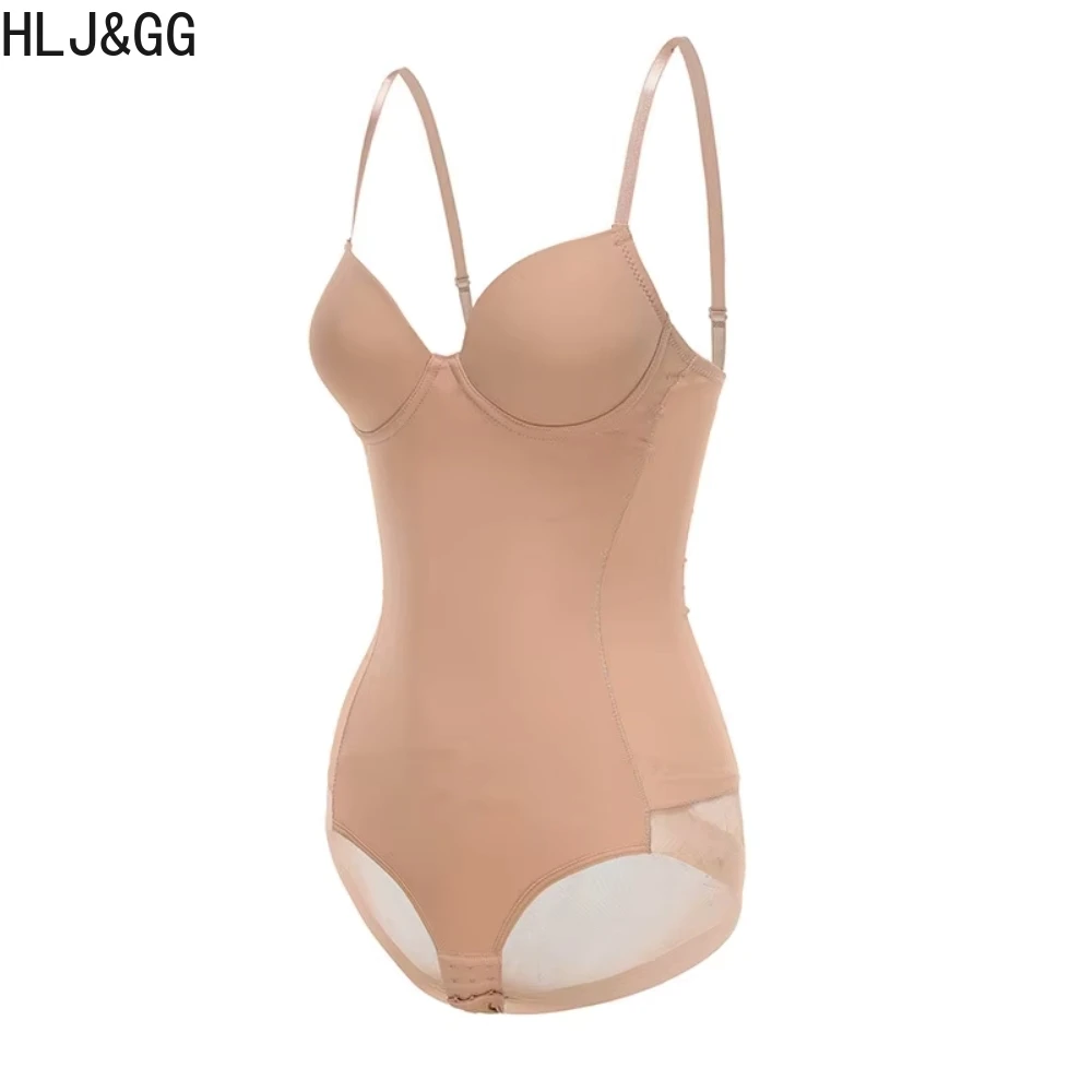 HLJ&GG Sexy High Quality Stretchy Solid One Piece Bodysuits Women V Neck Spaghetti Strap Slim Bodycon Rompers Fashion Jumsuits