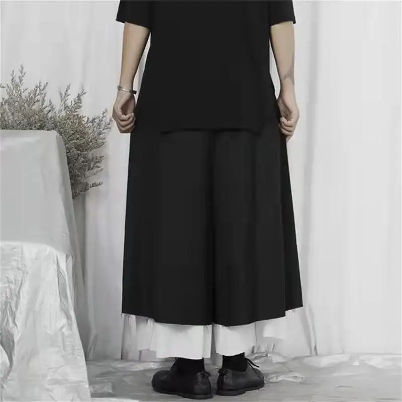 Men's Wide Leg Pants Spring And Autumn New Fashion Personality Black And White Patchwork Super Loose Casual Large Size Pants