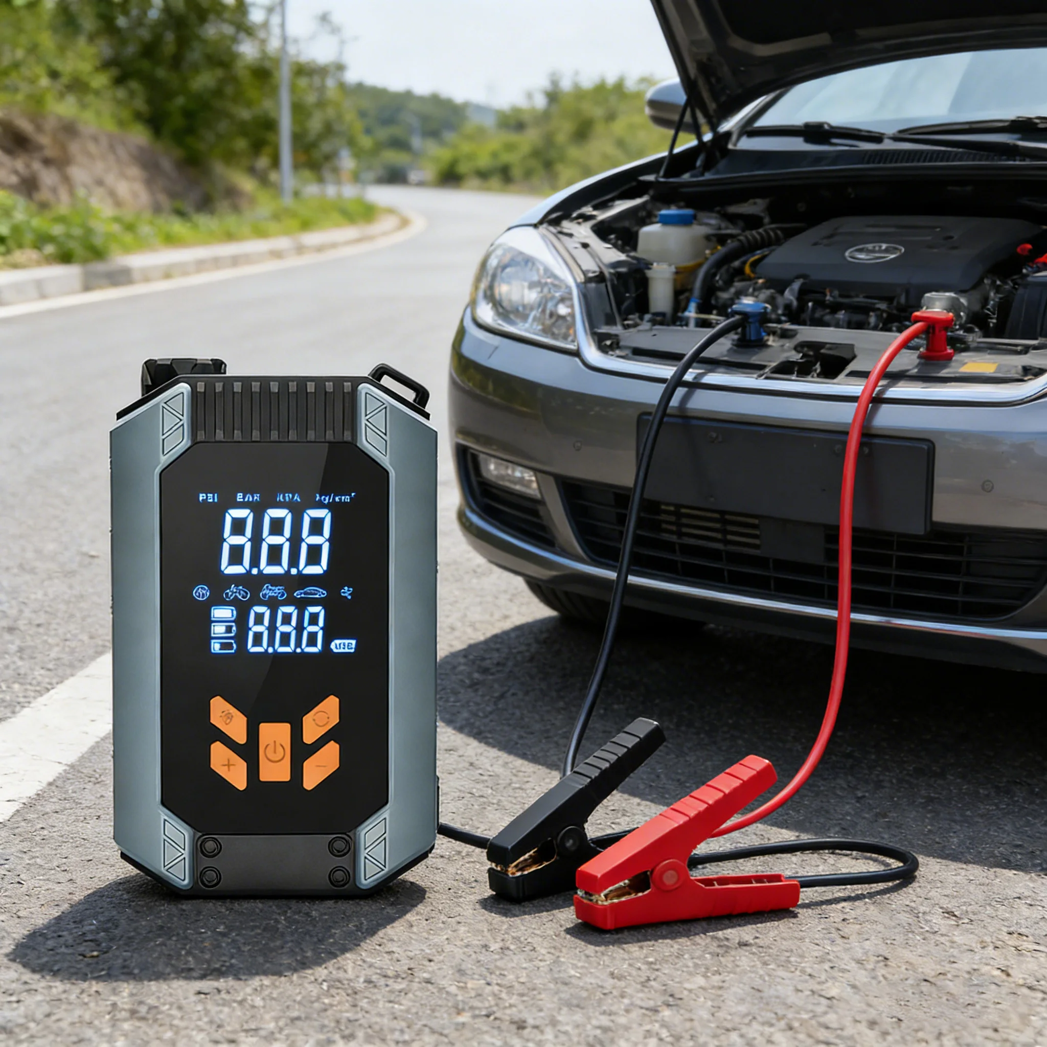 4 in 1 Portable Jump Starter 12V with Air Compressor, 1500A Peak Car Battery Booster, Tire Inflator with Digital Gauge, Emergenc view 3