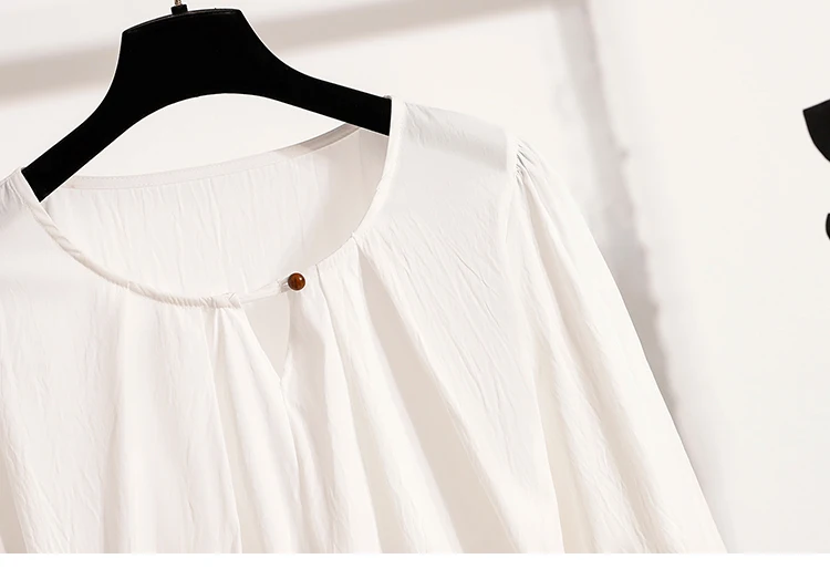 2026 Weiße Bluse mit Kordelzug-Taille, langen Ärmeln, lockerem Schnitt, verjüngendem Peplum, Babydoll-Stil, lässiges Top aus Crinkle-Stoff – Detail 9