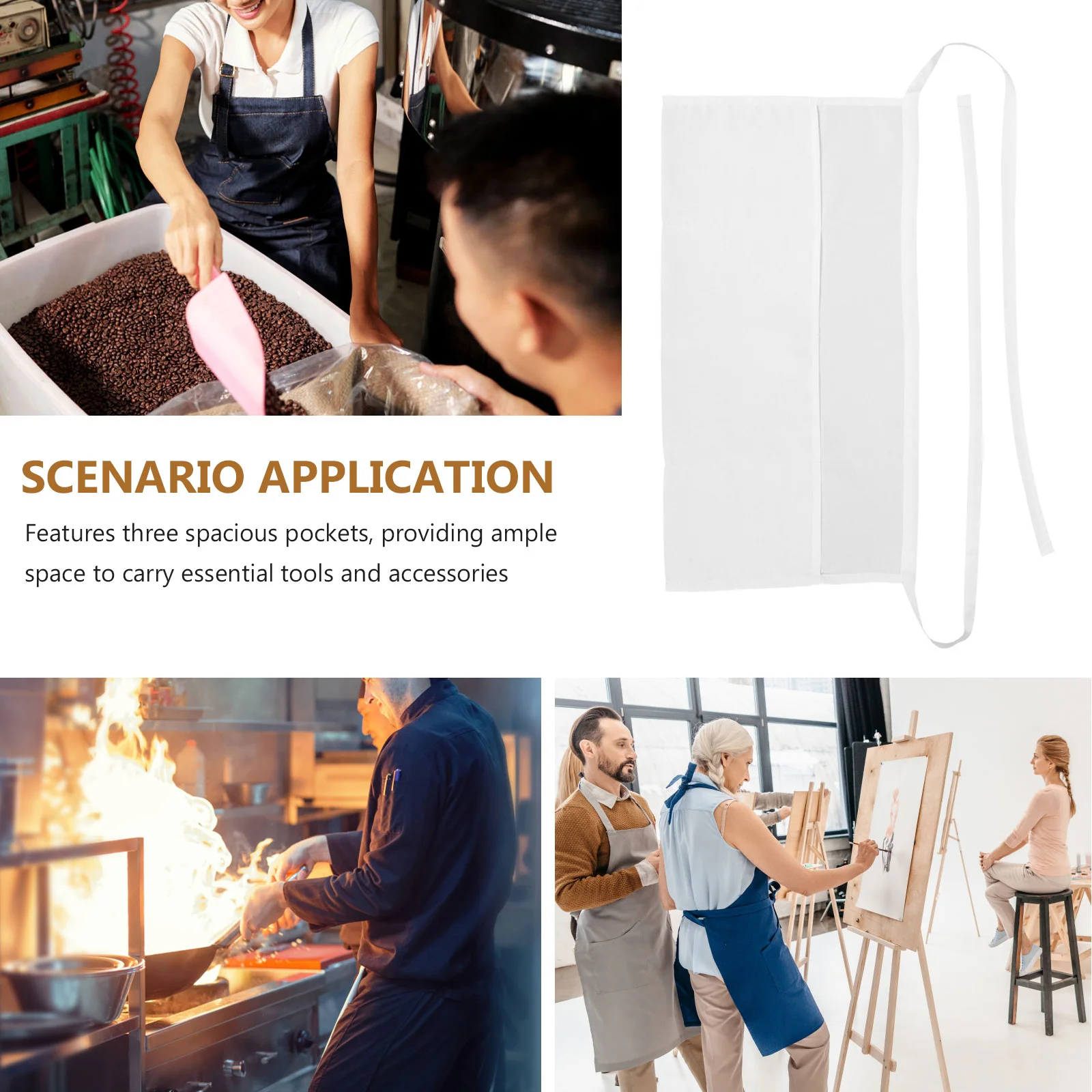 Mezza grembiule impermeabile a 3 tasche per cameriere cameriera server cucina bistrot ristorante personale abbigliamento da lavoro cucina pulizia barista