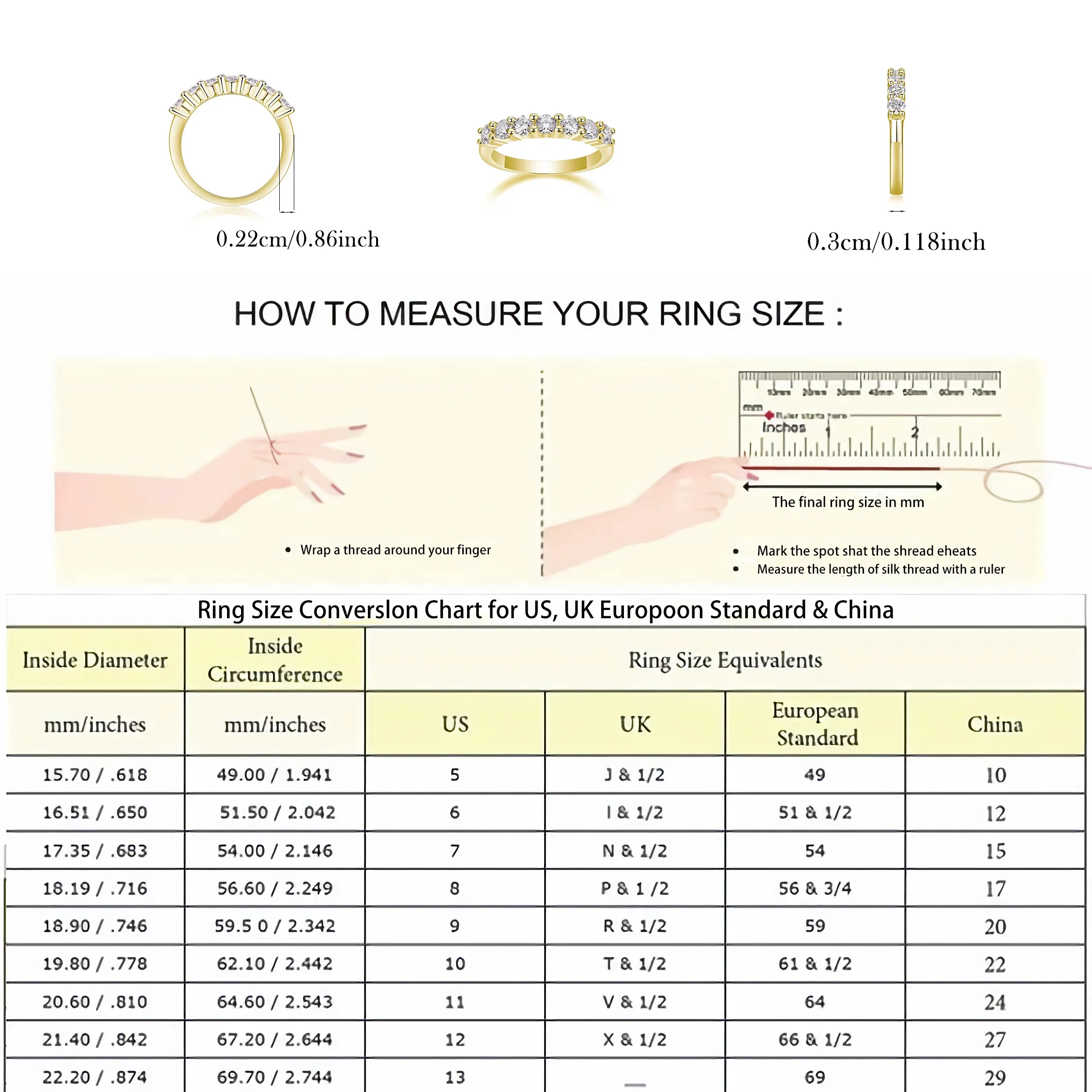 3mm 0.7cttw 7-Stone Moissanite Band Ring - S925 Sterling Silver Gold-Plated, Elegant Eternity Style with Sparkling Stones