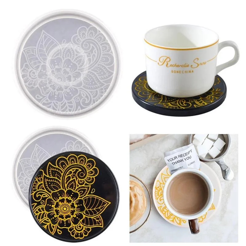 Handmade Creative Round Coaster Silicone Mold DIY Coffee Coaster Craft Tray Making Plaster Epoxy Resin Glass Cup Mat Cast Mould view 3