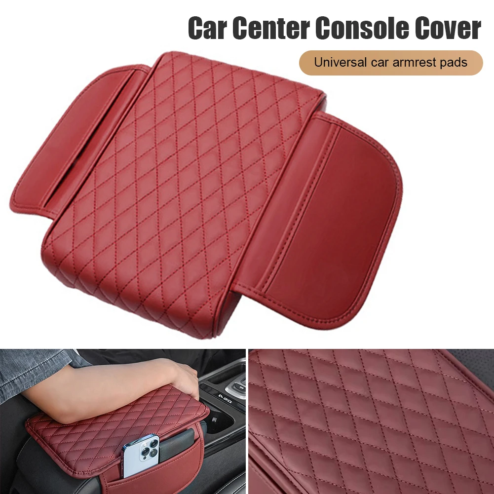 

Leather Car Armrest Box Pad Higher Pad with Side Storage Bag Center Console Elastic Sponge Protective Cover Cushion Support