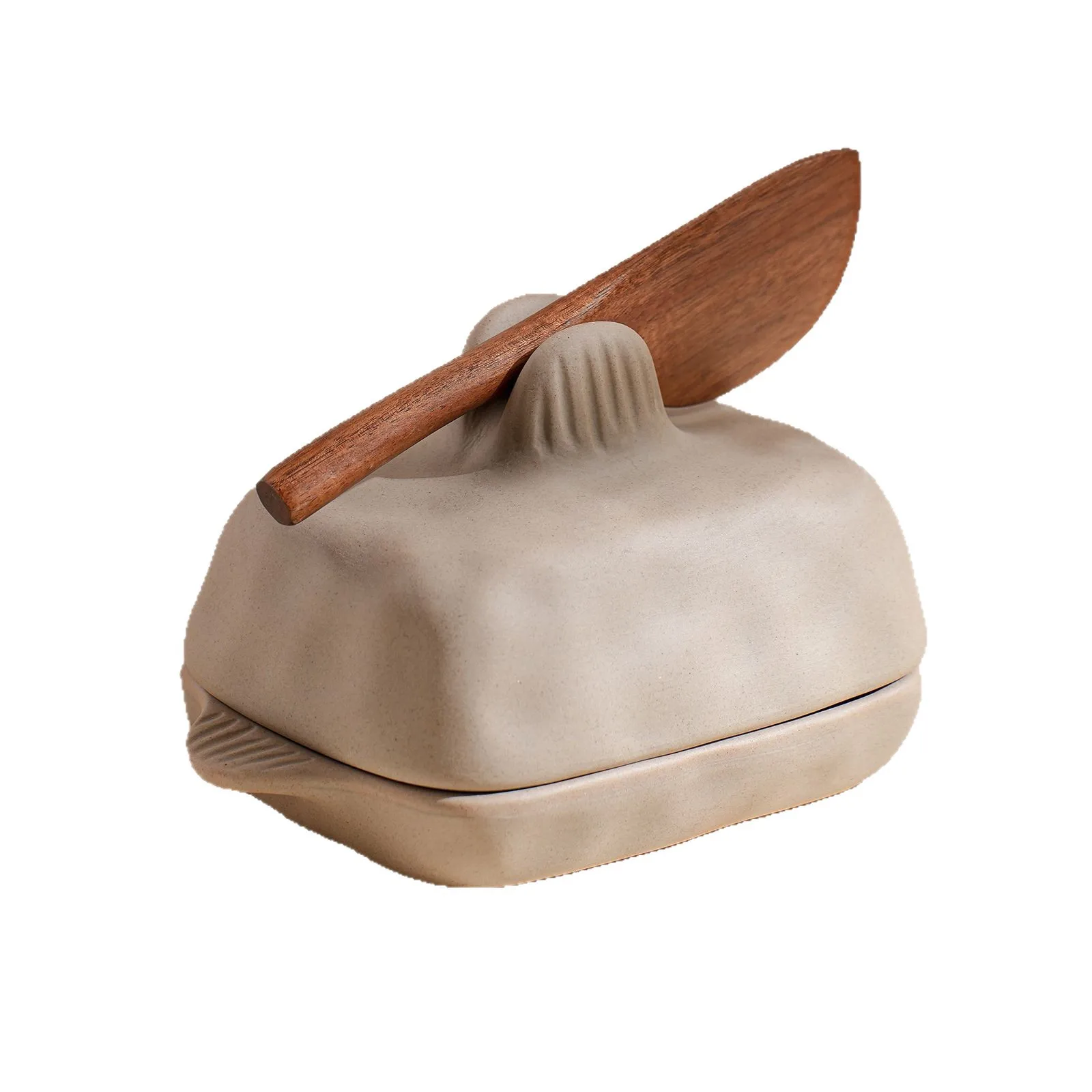 Butter Box Coarse Pottery Creative Hand-squeezed Texture Rectangular Ceramic Butter Dish with Lid