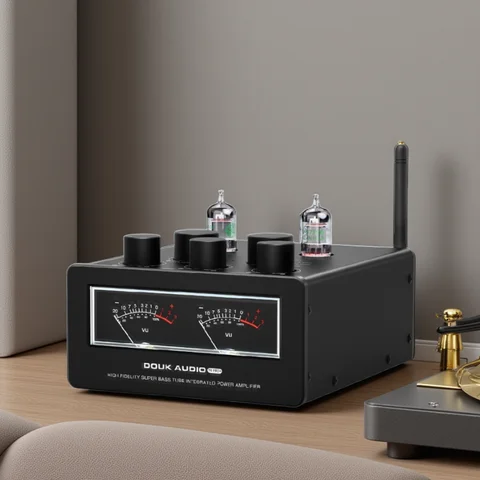 Douk Audio T6PRO HIFI TPA3255 튜브 앰프 Bluetooth JAN5725 진공관 파워 앰프 300W + 300W VU 미터 포함