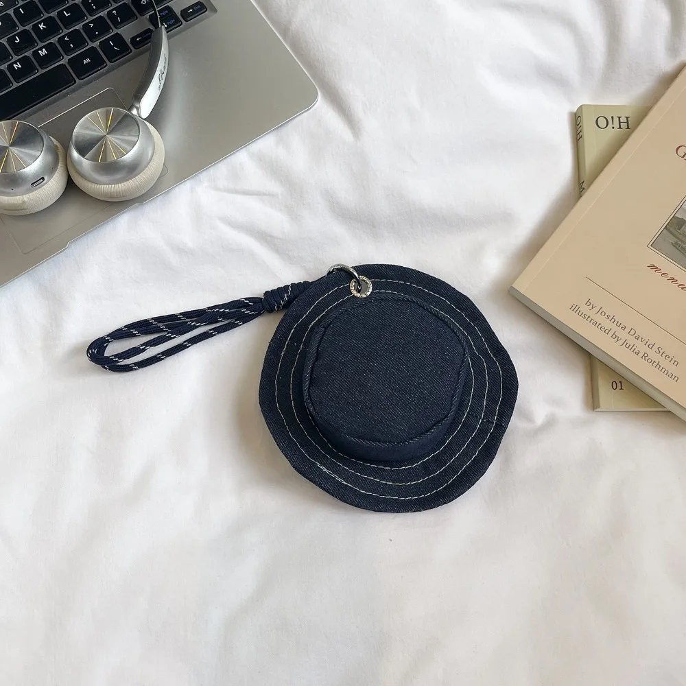 Casual Round Mini Bucket Hat Coin Purse Cute Coin Bag Hat Shape Keychain Lanyard Korean Style Bag Pendant Girl