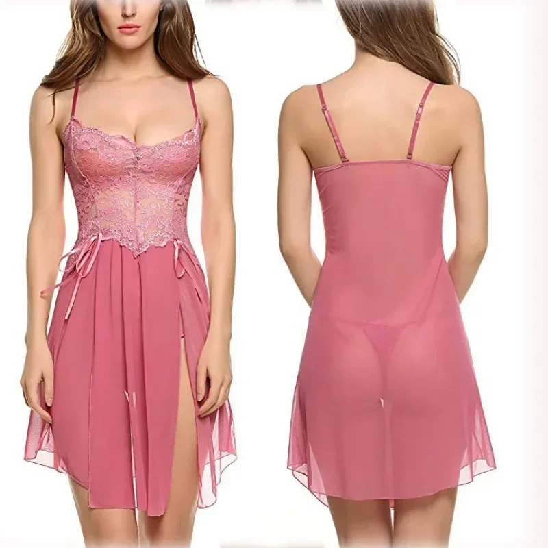 

Sexy Lingerie Sexy Suspender Mesh Night Dress Women's Pajamas Dress Transparent Sleepwear for Sleeping Women Slit Nightgowns