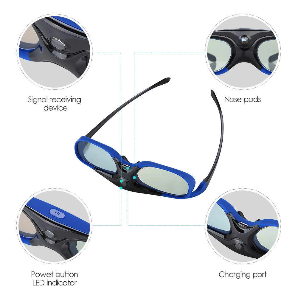 Universelle DLP-Link 3D-Brille USB-Aufladbare Aktive Shutter-Brille für Xgimi Optoma LG Acer Jmgo BenQ DLP LINK Projektoren – Detail 8