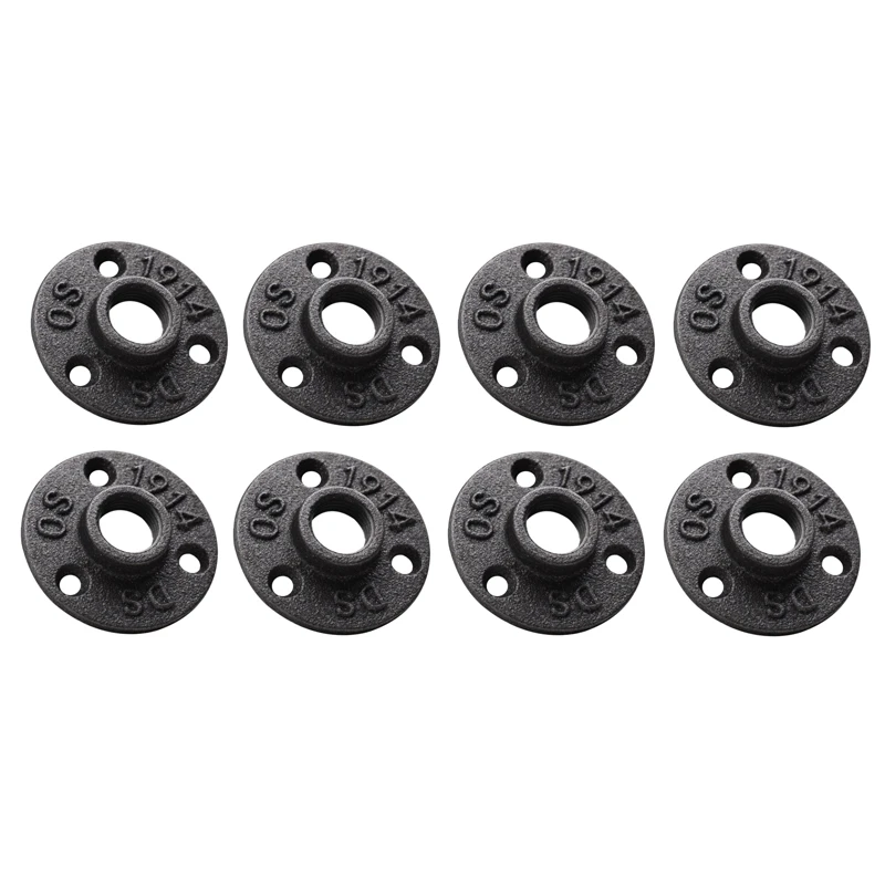 A11E-1/2 Inches Malleable Cast Iron Pipe Flange, 1/2 Inches Black Pipe Threaded Pipe Nipples, 8 Pcs