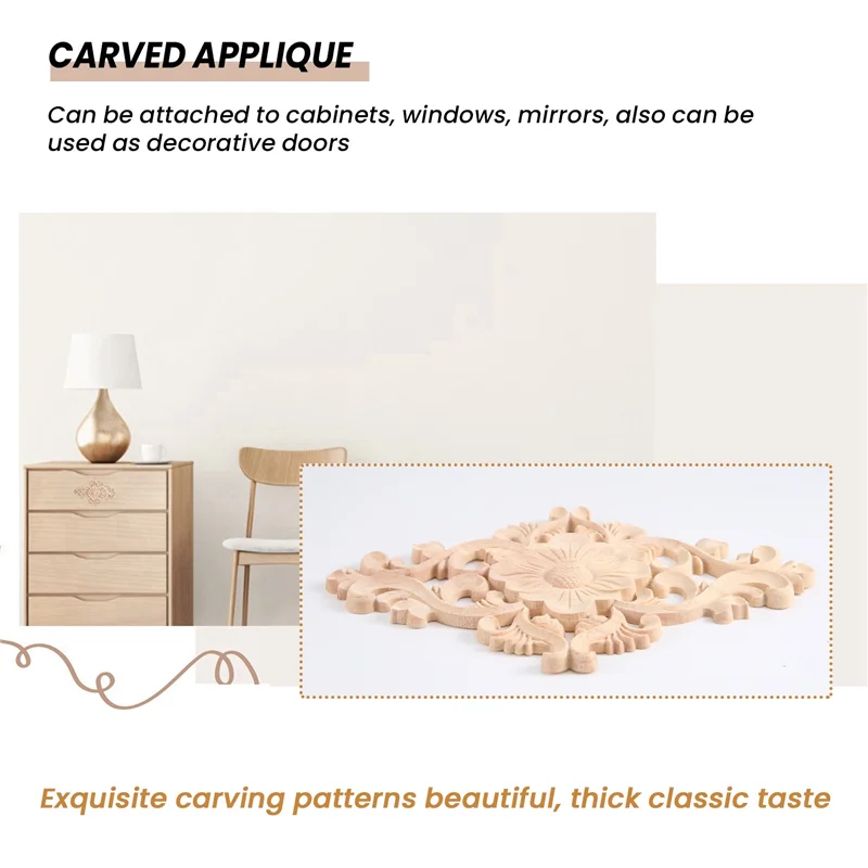 ¡Promoción! 21X15cm madera tallada sin pintar Onlay apliques muebles decoración del hogar, 2 piezas