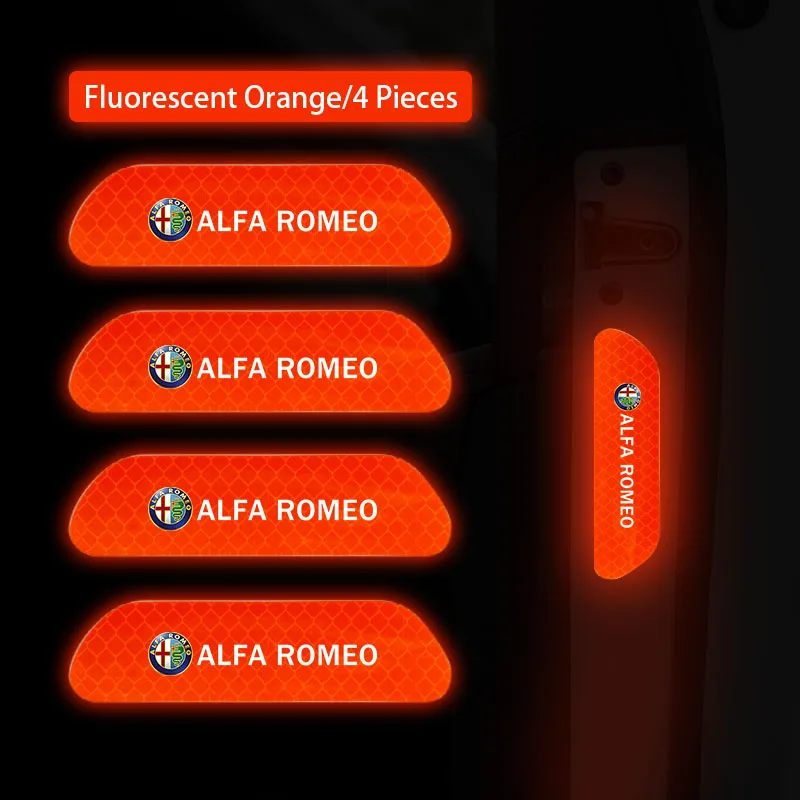 4PCS Car Door Sticker Safety Warning Reflective Mark For Alfa Romeo 159 Giulietta 147 Mito Giulia 156 166 GT Stelvio 4C 8C