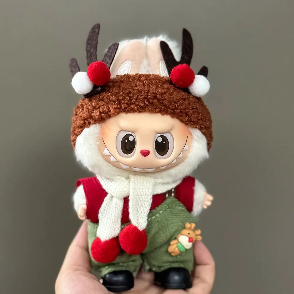 Vêtements de poupée Labubu, pull, chapeau et écharpe de noël rouge, 17cm, chaussures, accessoires de bricolage