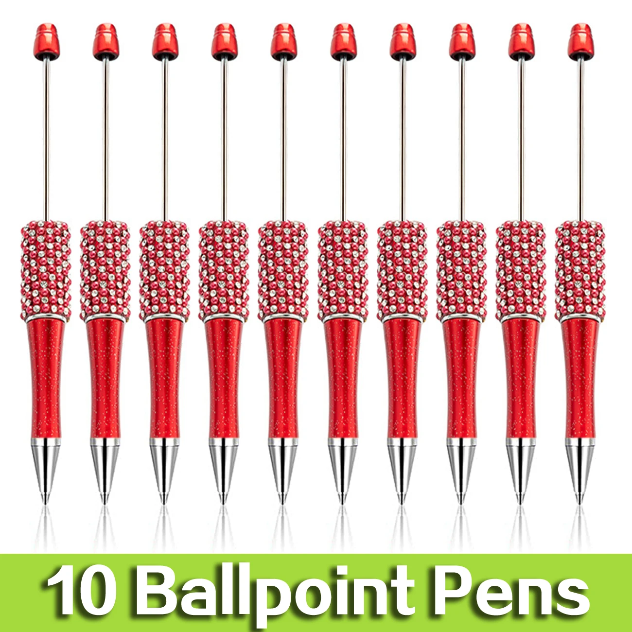 

10Pcs Red Diamond Bead Pen Wholesale Creative DIY Handmade Sticker Set Diamond Beaded Ballpoint Pens Advertising Gift Pen