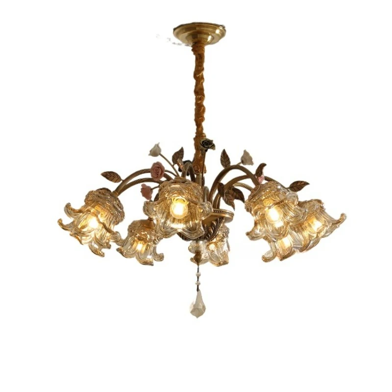

2025 new French pastoral living room chandelier, retro romantic ceramic flower high-end dining room bedroom full