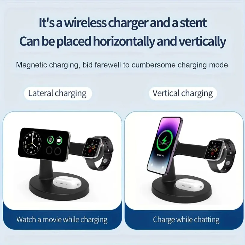 100W 3 In 1 Magnetic Wireless Charger Stand For Magsafe iPhone 16 15 14 13 Pro Apple Watch 9 8 AirPods Pro Fast Charging Station - náhled 5