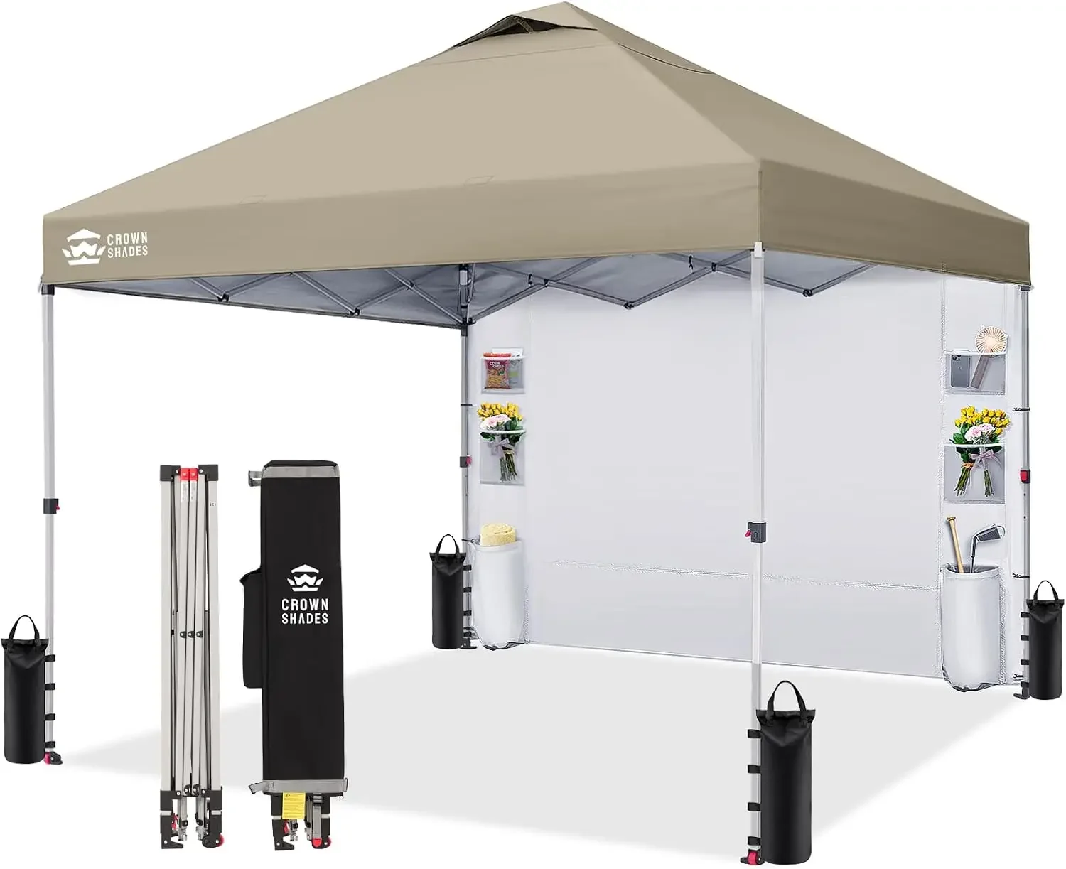 Canopy Tent 10x10 Pop Up Canopy Outdoor Shade with Pockets Sidewall, Easy Up Sun Shelter with One Person Set Up Center Lock
